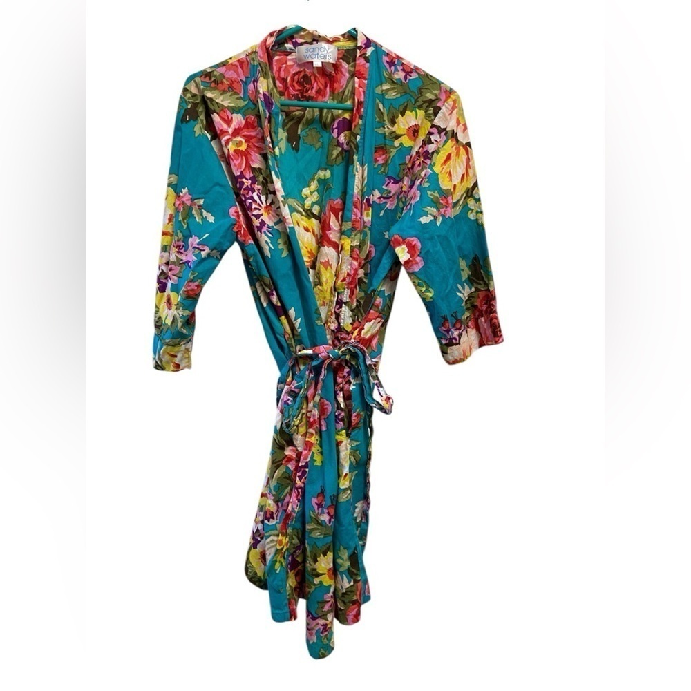 Sandy Waters women’s floral gorgeous turquoise kimono robe size medium large